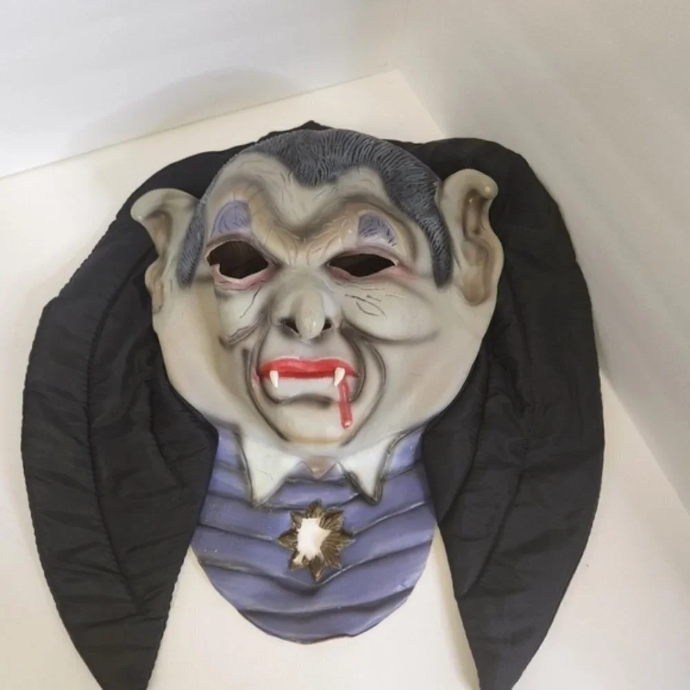 Vampire Halloween Mask Gray Hair Grandpa Munster Adult Over the Head Costume 90s